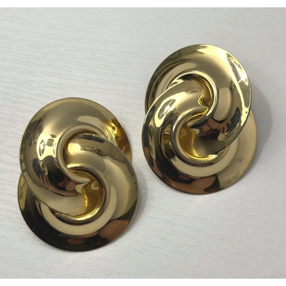 Vintage Earrings 80s Pop Glam Gold Tone